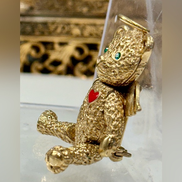 Batya 1996 Articulated Gold-Toned Angel Bear Pendant/Brooch, Enamel Heart - EUC - Picture 5 of 17